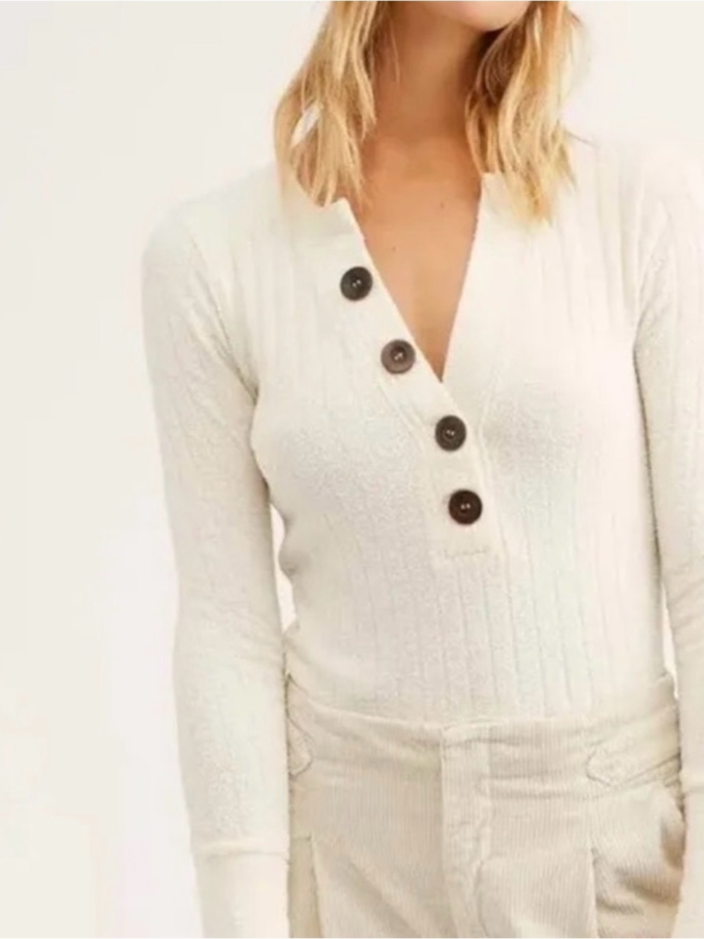 Free People We The Free Canvas Henley Ribbed Top NEW, size XS